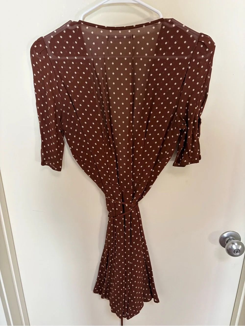 Reformation Rust Brown Polka Dot Wrap Blouse
